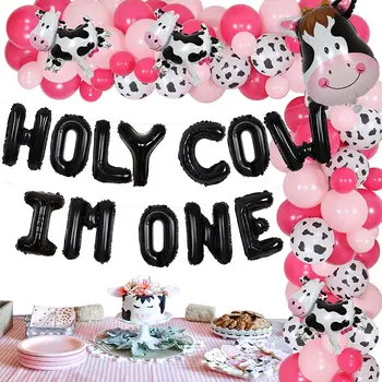 JOLLYBOOM Крава 1st Украса За Парти в Чест на рождения Ден на Свещената Крава Аз съм Един Банер Балон Венец Арка Комплект Селскостопански Животни Рожден Ден Аксесоари