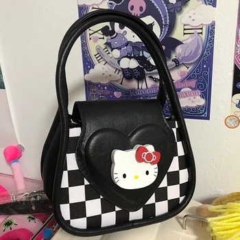 Sanrio Hello Kitty Любовта Дизайн На Шахматната Дъска Клетчатая Чанта Наклонена Чанта-Месинджър Сладко Чанта През Рамо Клатч