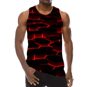 Мъжки Графична Майк С Кръгло Деколте И 3D Принтом Без Ръкави, Ежедневни Блузи, Мъжки Червени Абстрактни Тениски