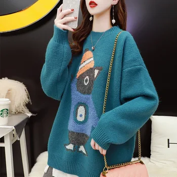 Пуловер есен-зима 2022, нов пуловер с кръгло деколте във формата на пашкула, пуловер, женски свободен японски вязаный пуловер, топ