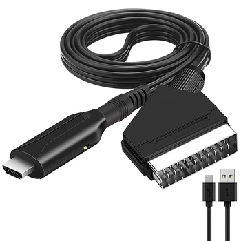 Силиконов Scart към HDMI-съвместим Адаптер 1.3, съвместим с USB порт, Преносим Мъж-Мъж 1 м DVD Аудио и Видео Конвертор Аксесоари с Кабел за Захранване
